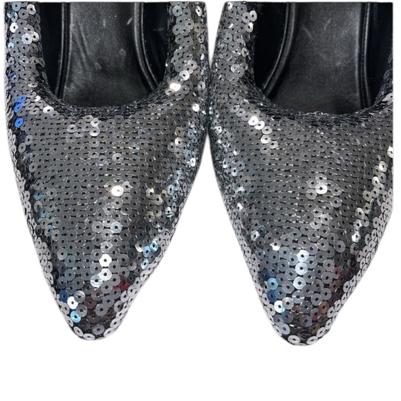 BALENCIAGA Silver Sequin Pumps Heels EU 41 US 11 Puffy Pointed Toe Sparkle NEW - Picture 9 of 16